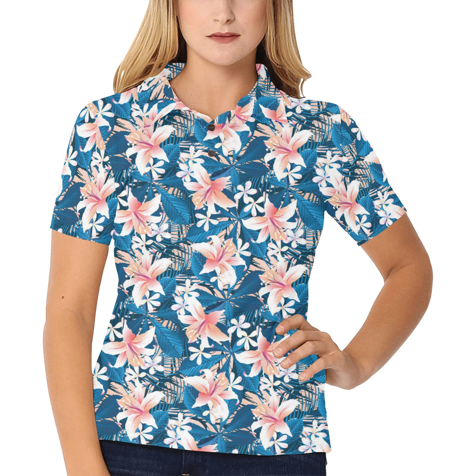 Hibiscus Pattern Print Design 02 Women's All Over Print Polo Shirt