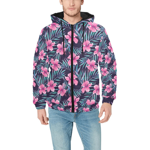 Hibiscus Pattern Print Design 05 Men's Padded Hooded Jacket