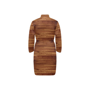 Wood Printed Pattern Print Design 04 Men's Long Sleeve Belted Night Robe
