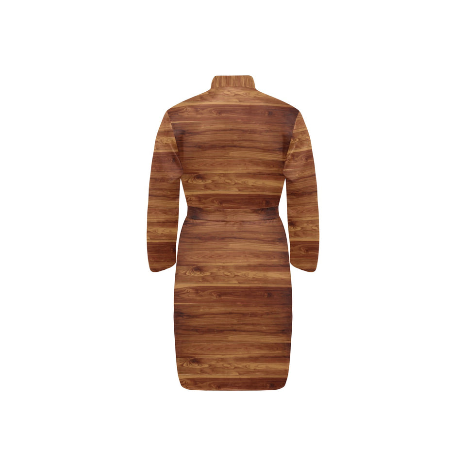 Wood Printed Pattern Print Design 04 Men's Long Sleeve Belted Night Robe