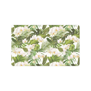 White orchid flower tropical leaves pattern Doormat