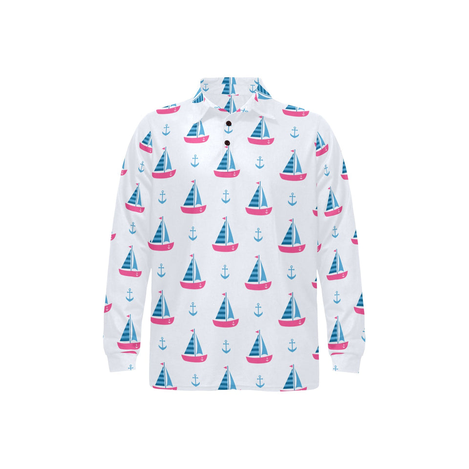 Sailboat anchor pattern Men's Long Sleeve Polo Shirt