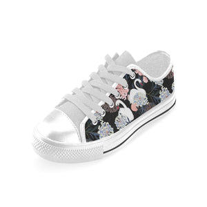 white swan blooming flower pattern Men's Low Top Shoes White