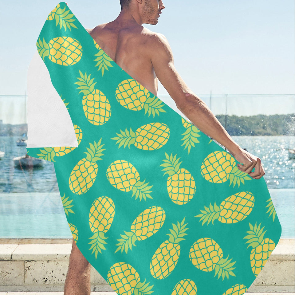 Pineapples pattern green background Beach Towel