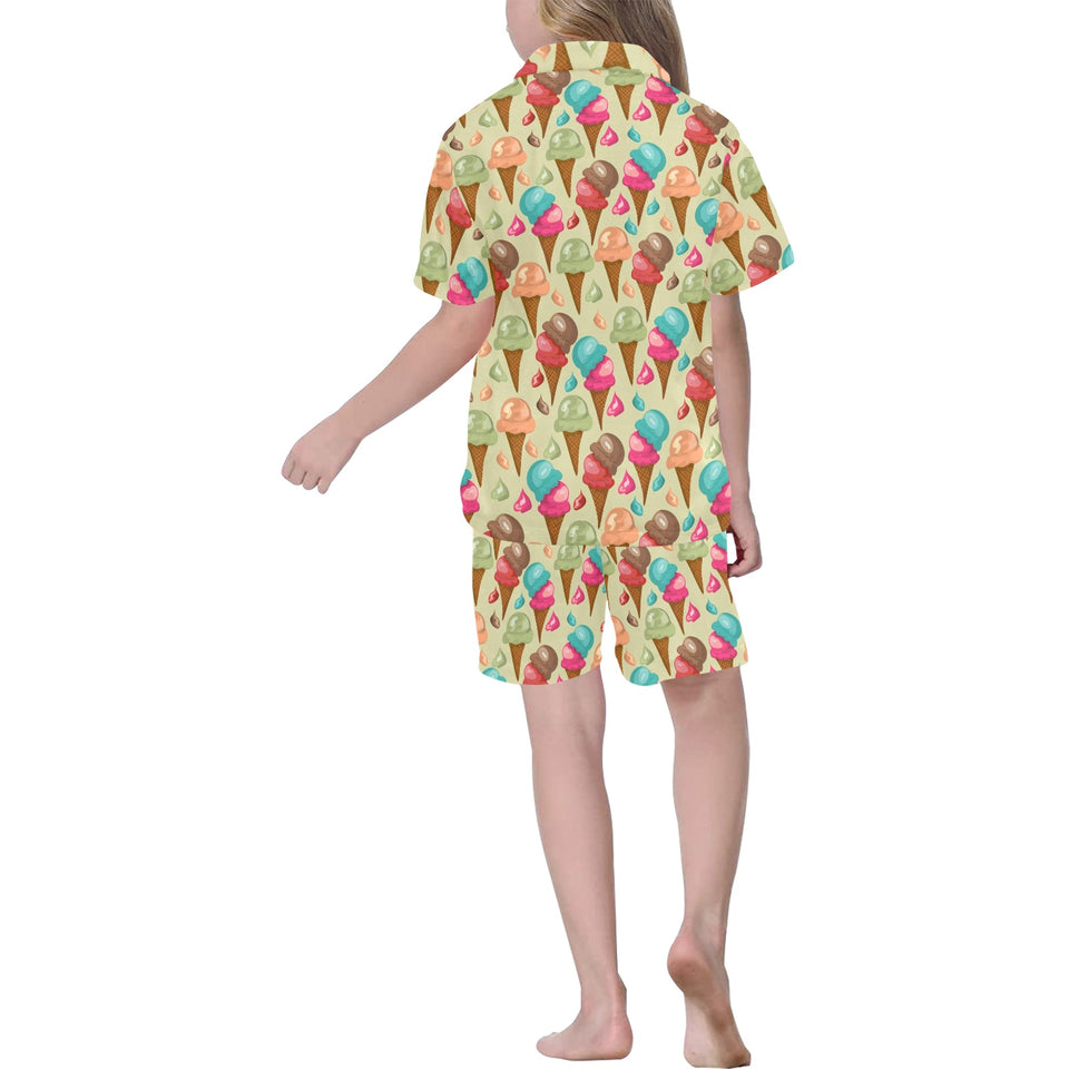 Colorful ice cream pattern Kids' Boys' Girls' V-Neck Short Pajama Set