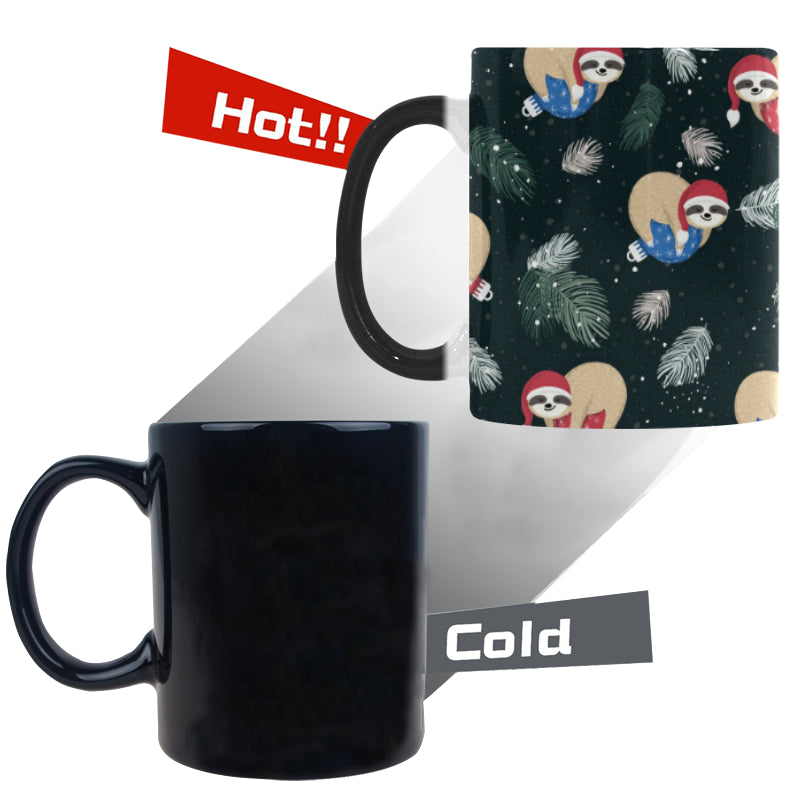 Cute sloths sleeping christmas ball santa hat patt Morphing Mug Heat Changing Mug