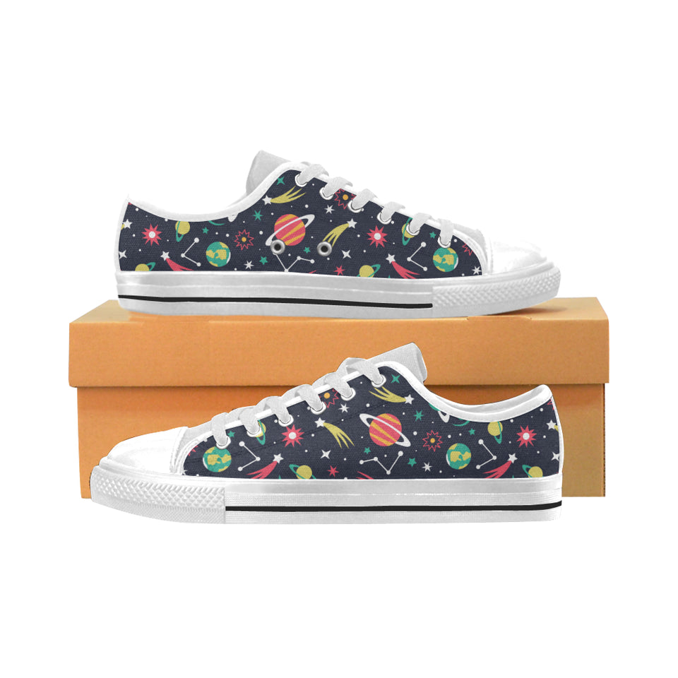 colorful space pattern planet star Men's Low Top Shoes White