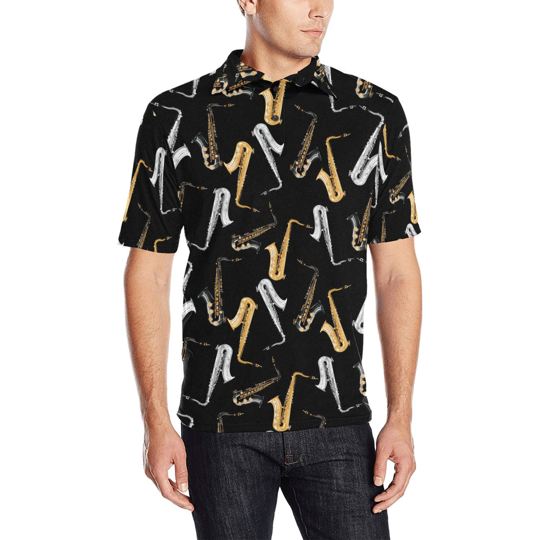 saxophone design pattern Men's All Over Print Polo Shirt