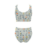apples leaves pattern Chest Bowknot High Waisted Bikini Swimsuit