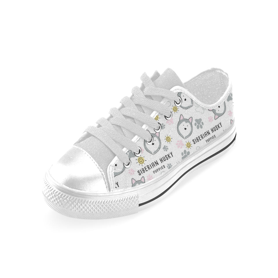 Siberian Husky design pattern Men's Low Top Shoes White