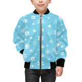 Snowflake pattern blue background Kids' Boys' Girls' Bomber Jacket