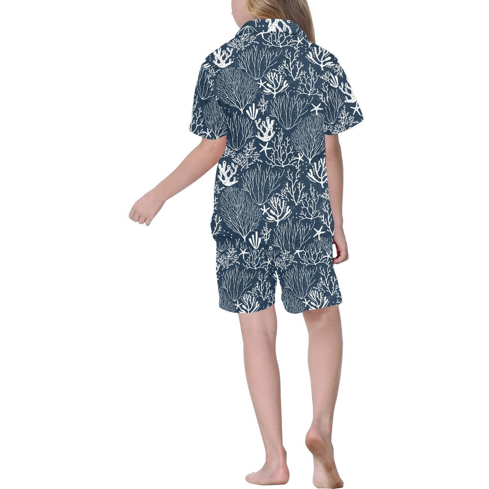 Coral Reef Pattern Print Design 05 Kids' Boys' Girls' V-Neck Short Pajama Set