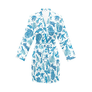 Coral Reef Pattern Print Design 01 Women's Long Sleeve Belted Night Robe