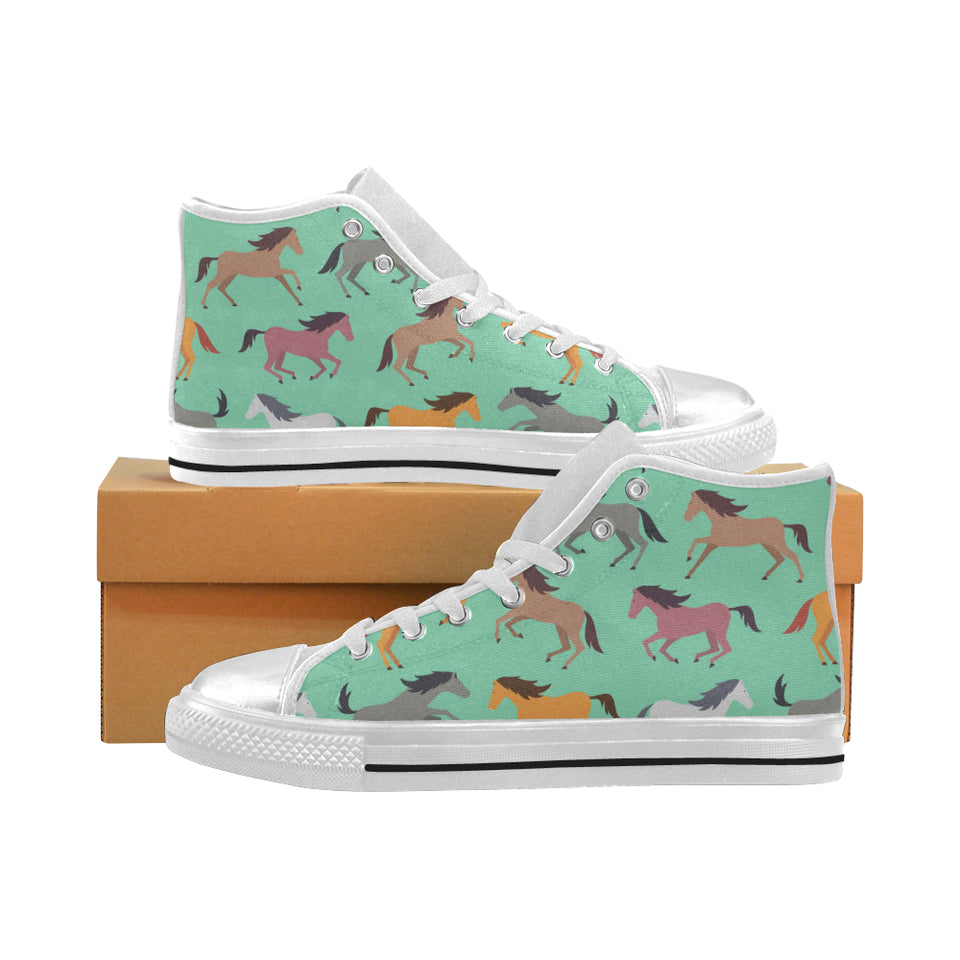 Colorful horses pattern Women's High Top Canvas Shoes White