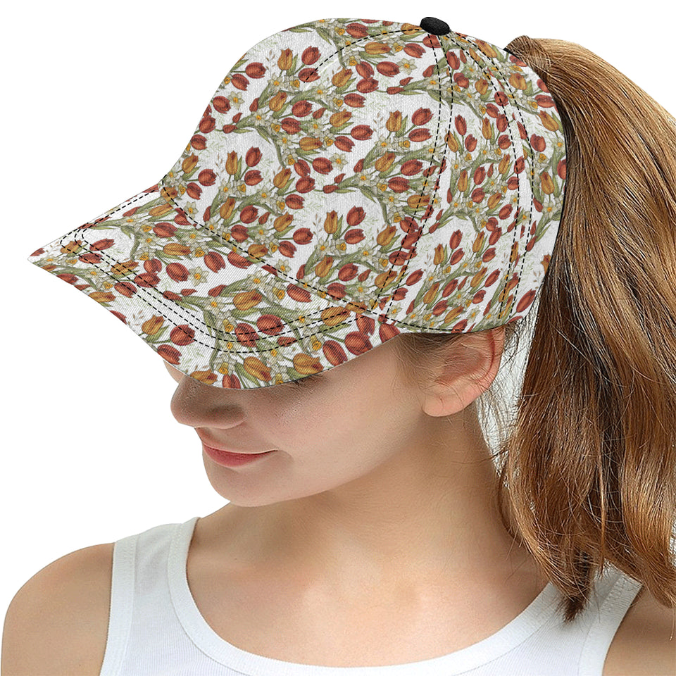 Red tulips and daffodils pattern All Over Print Snapback Cap