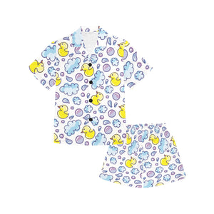 Duck Pattern Print Design 01 Kids' Boys' Girls' V-Neck Short Pajama Set