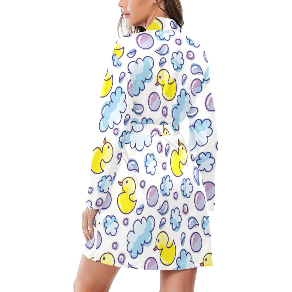 Duck Pattern Print Design 01 Women's Long Sleeve Belted Night Robe
