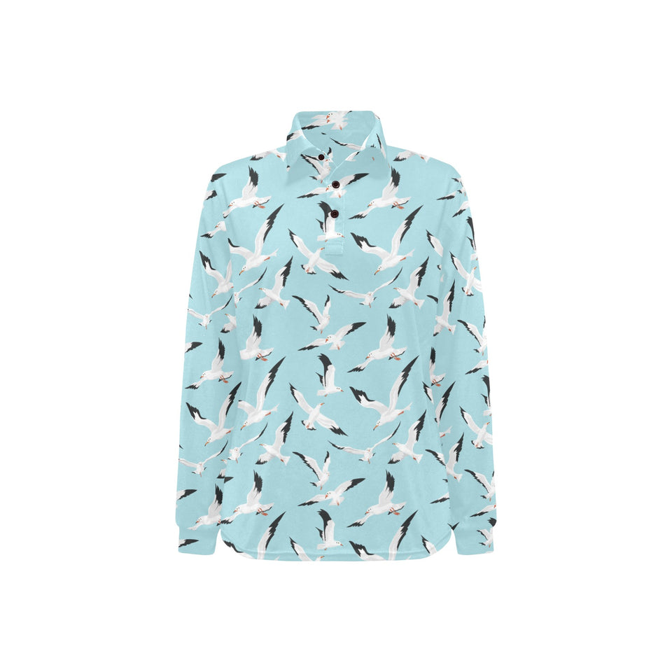 Seagull Pattern Print Design 01 Women's Long Sleeve Polo Shirt