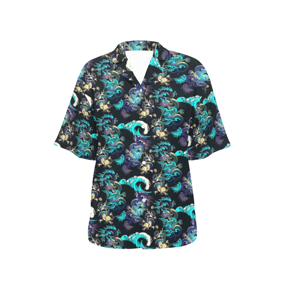 Dragon sea wave pattern Women's All Over Print Hawaiian Shirt