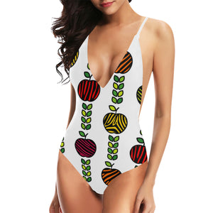 colorful apples leave zebra stripe Women's One-Piece Swimsuit