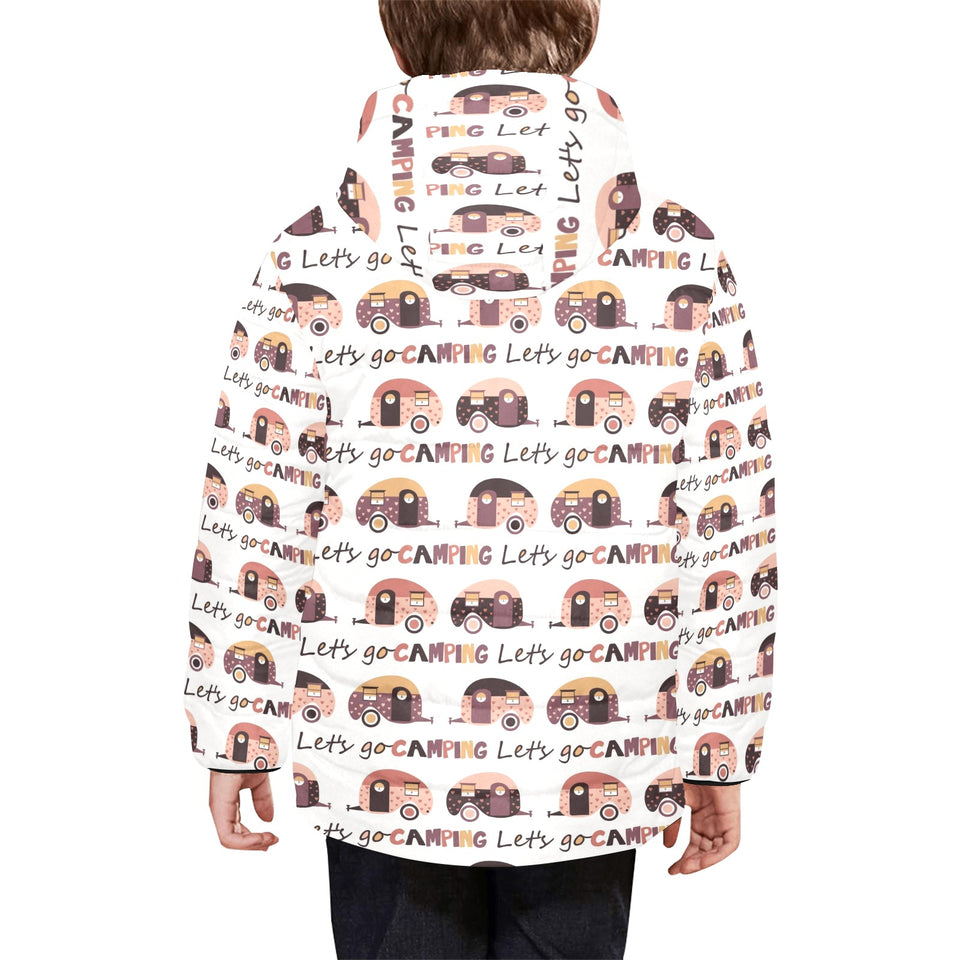 Camper Van Pattern Print Design 01 Kids' Boys' Girls' Padded Hooded Jacket