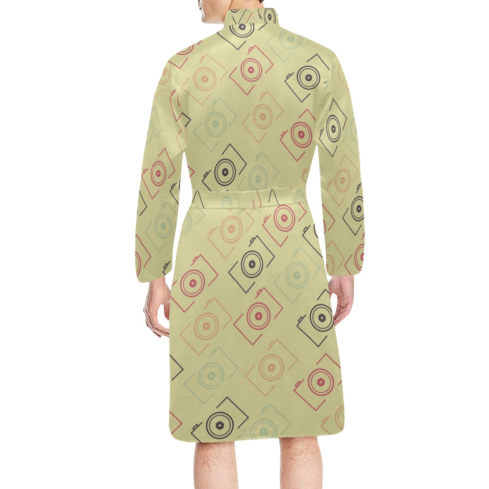 Camera Pattern Print Design 01 Men's Long Sleeve Belted Night Robe