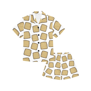 Bread Toast Pattern Print Design 03 Kids' Boys' Girls' V-Neck Short Pajama Set