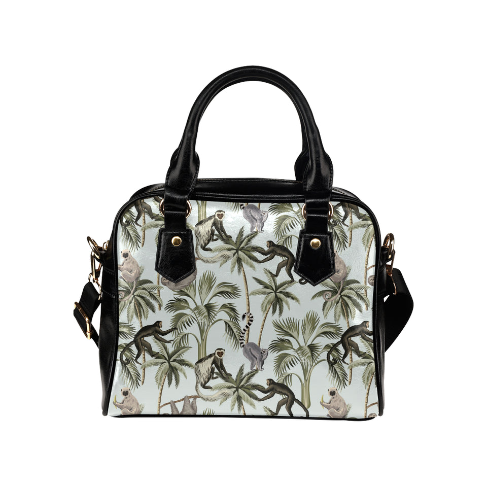 Monkey sloth lemur palm trees pattern Shoulder Handbag