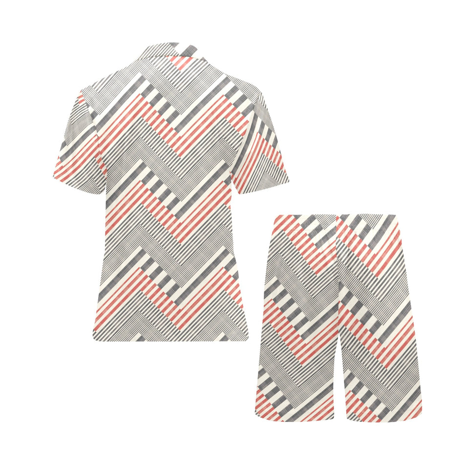 zigzag chevron striped pattern Men's V-Neck Short Pajama Set