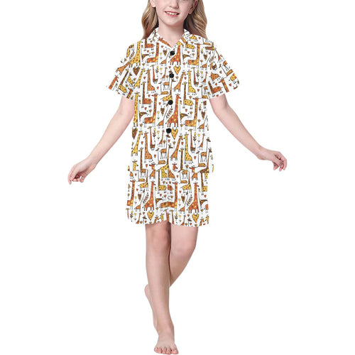 Giraffe Pattern Print Design 04 Kids' Boys' Girls' V-Neck Short Pajama Set