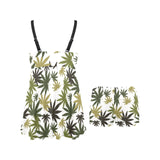Canabis Marijuana Weed Pattern Print Design 05 Chest Sexy Pleated Two Piece Swim Dress