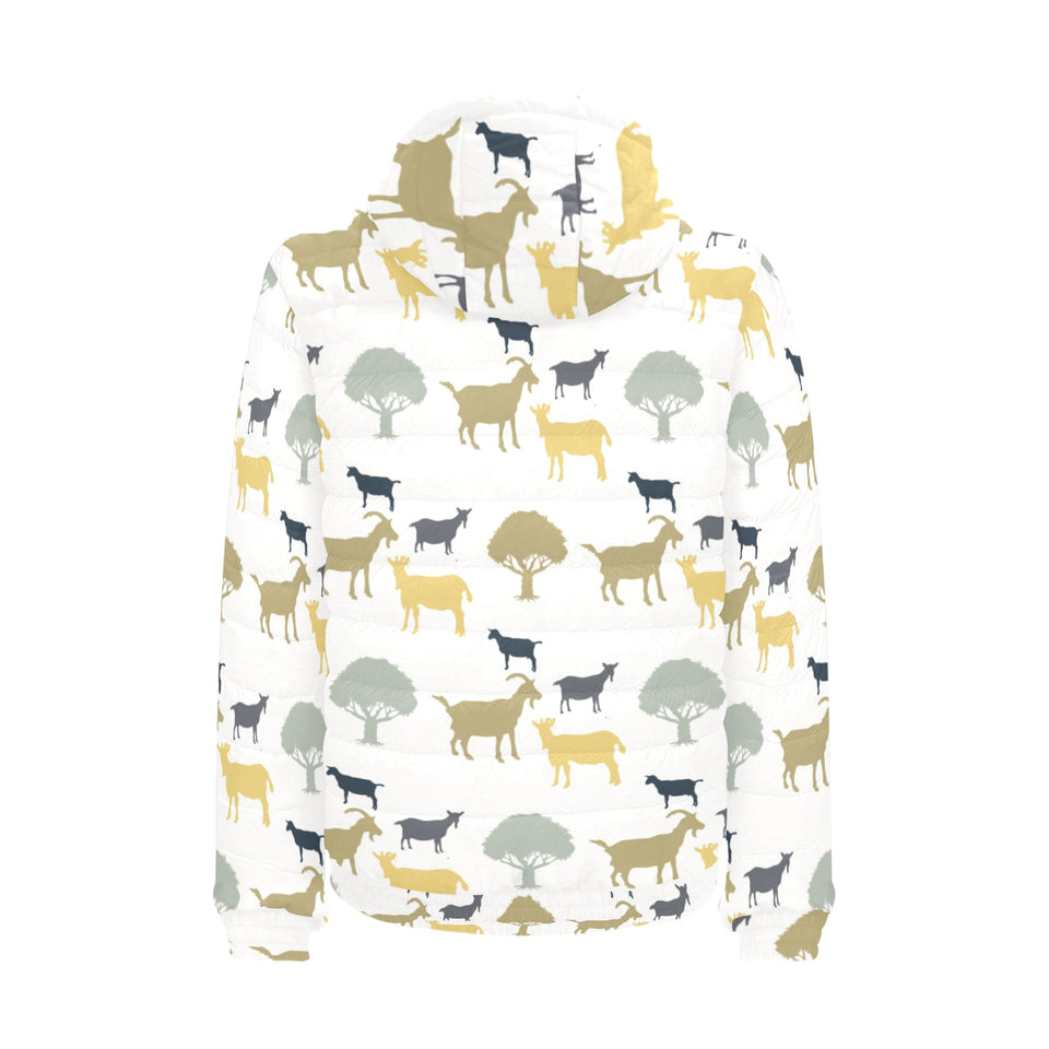 Silhouettes of goat and tree pattern Men's Padded Hooded Jacket