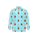 electric guitar pattern light blue background Men's Long Sleeve Polo Shirt