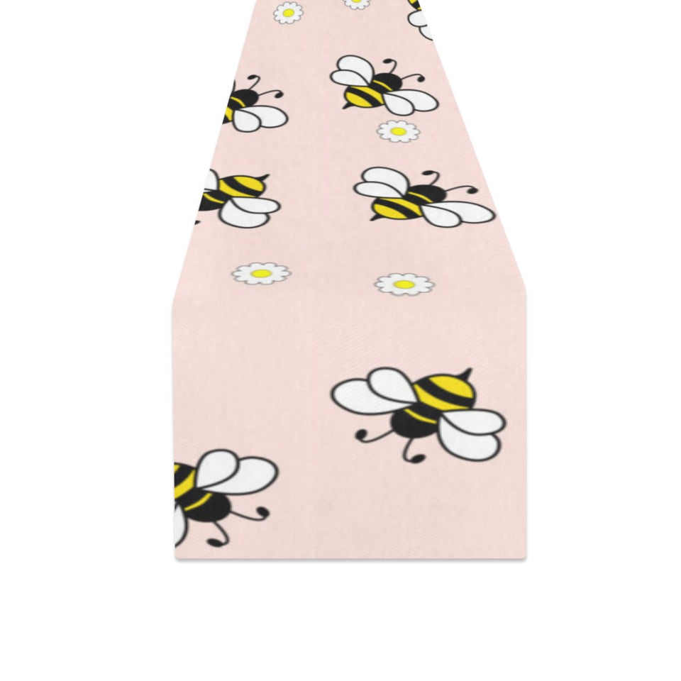 Cute bee flower pattern pink background Table Runner
