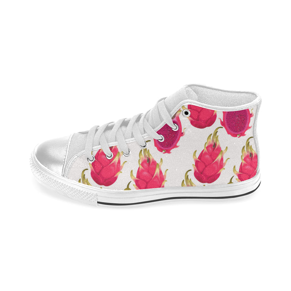 dragon fruits design pattern Women's High Top Canvas Shoes White
