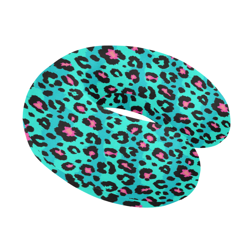 Green leopard skin print pattern U-Shaped Travel Neck Pillow