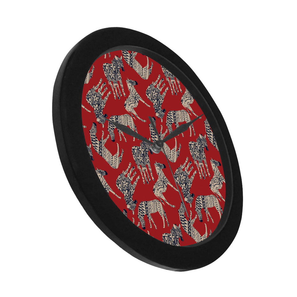 Zebra abstract red background Elegant Black Wall Clock