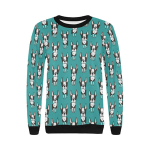 Hand drawn boston terrier dog pattern Women's Crew Neck Sweatshirt