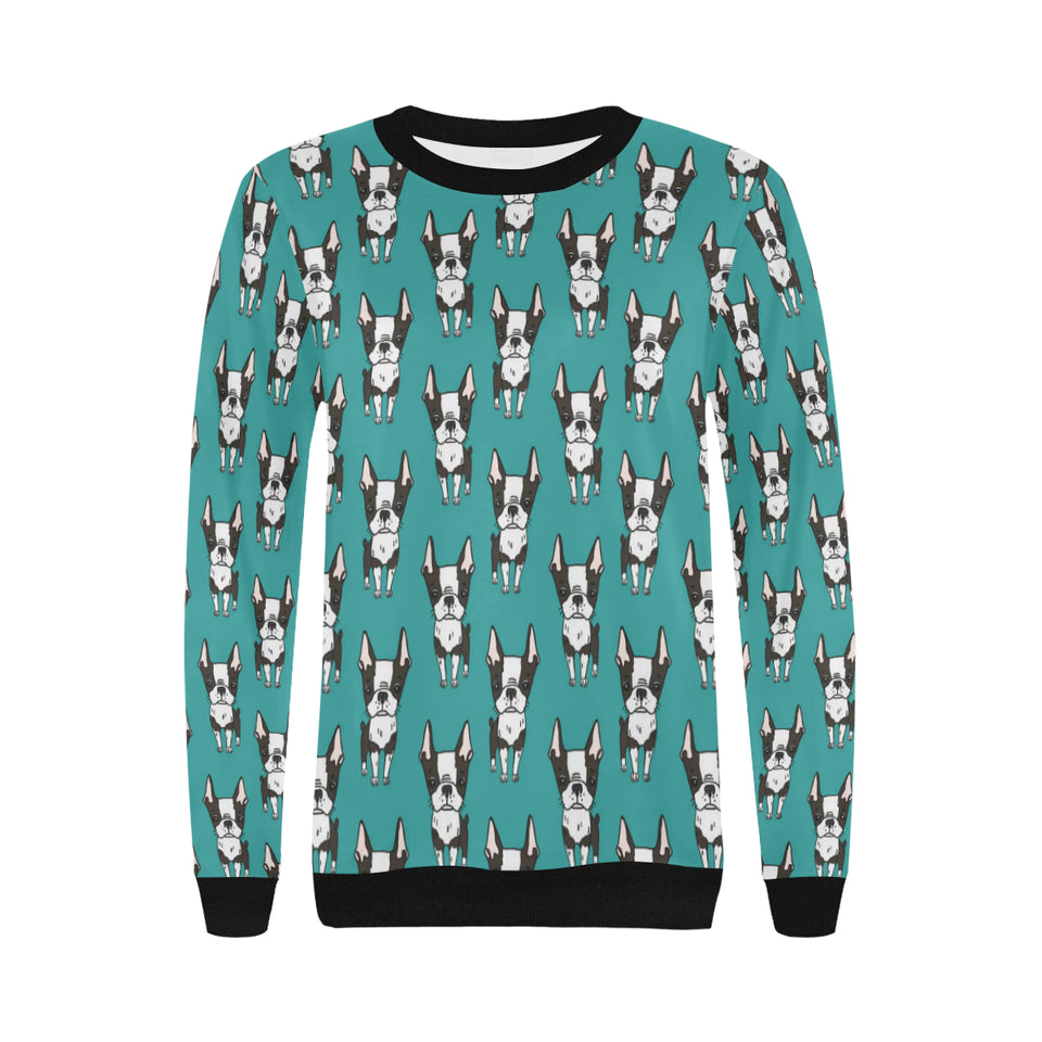 Hand drawn boston terrier dog pattern Women's Crew Neck Sweatshirt