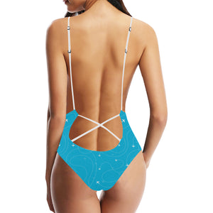 Airplane destinations blue background Women's One-Piece Swimsuit