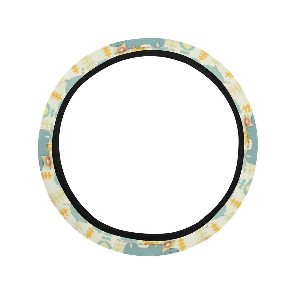 Hippopotamus Pattern Print Design 04 Car Steering Wheel Cover