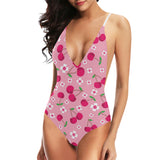 cherry flower pattern pink background Women's One-Piece Swimsuit