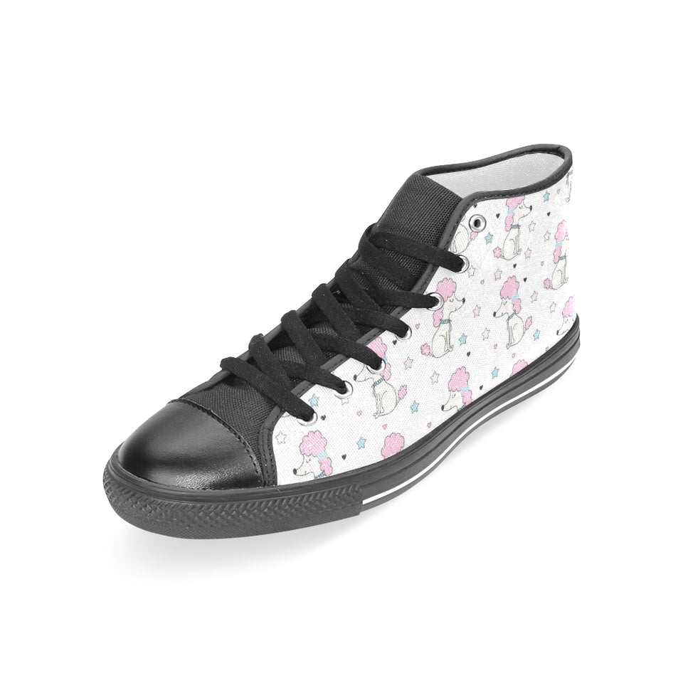 Cute poodle dog star pattern Women's High Top Canvas Shoes Black