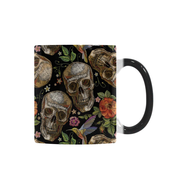 Skull rose humming bird flower pattern Morphing Mug Heat Changing Mug