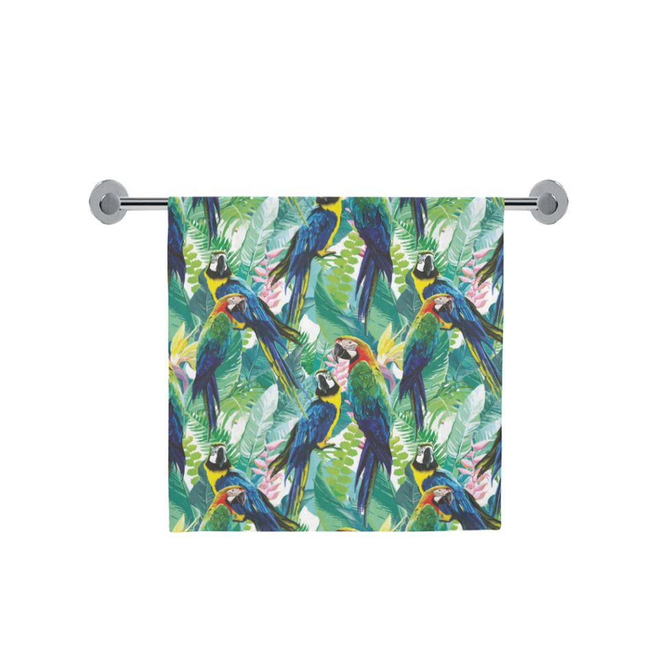 Colorful parrot exotic flower leaves Bath Towel