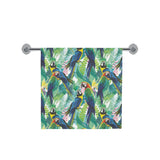 Colorful parrot exotic flower leaves Bath Towel