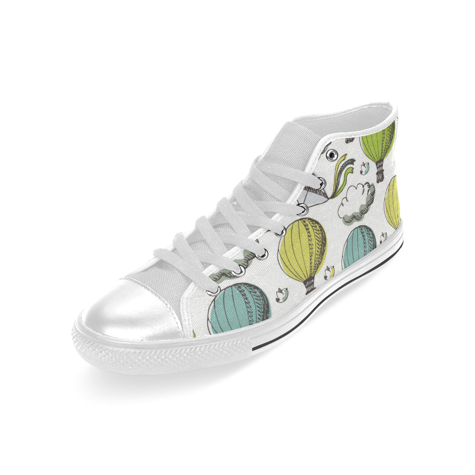 Hot Air Balloon Bird Cloud Pattern Men's High Top Canvas Shoes White