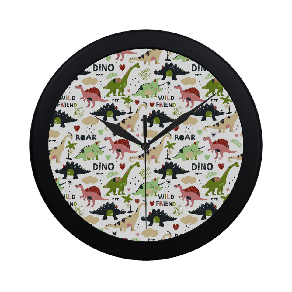 Cute dinosaurs pattern Elegant Black Wall Clock