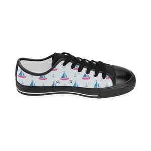 Sailboat anchor pattern Kids' Boys' Girls' Low Top Canvas Shoes Black
