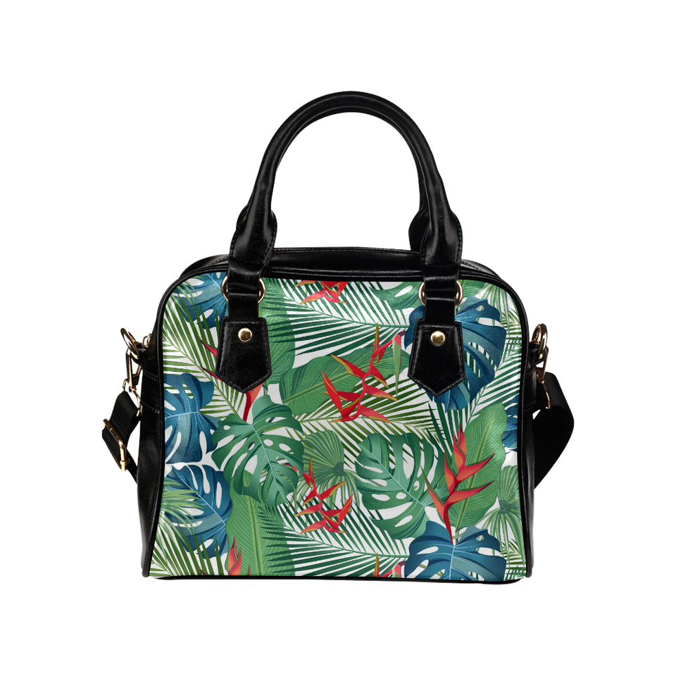 heliconia palm and monstera  leaves pattern Shoulder Handbag